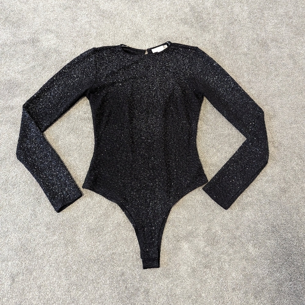 Forever 21 Metallic Sparkle Black Cut Out Bodysuit Women's Small